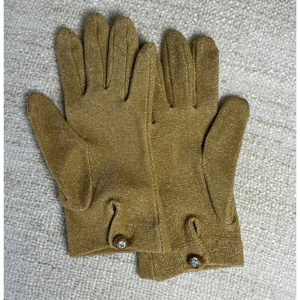 1960's Vintage Rhinestone Gold Tone Shimmery Opera Gloves. S/M Slight Stretch